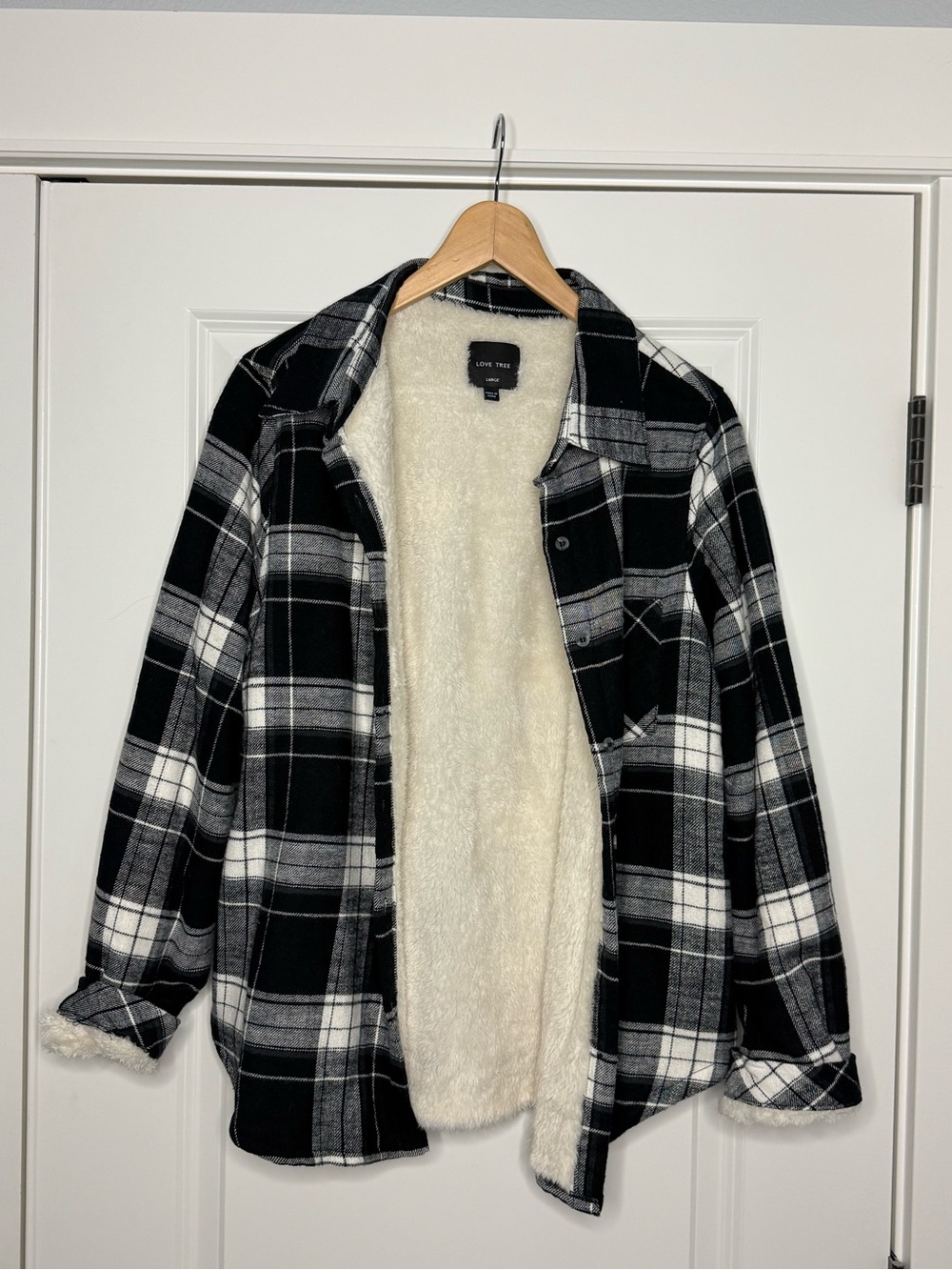 Love Tree Black & White Plaid Teddy-Lined Jacket